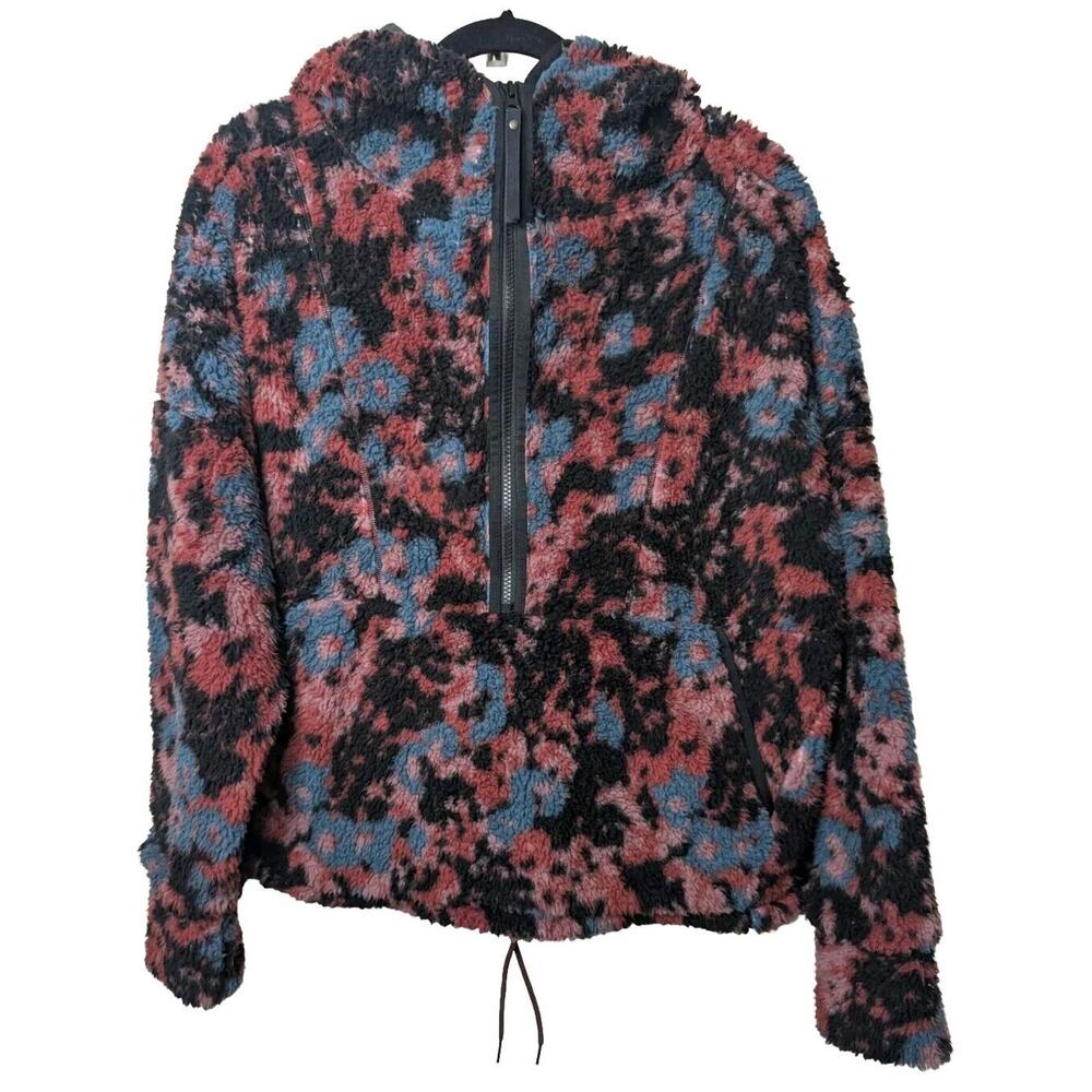 Prana Jacket Womens L Black Fleur Polar Escape Fleece Half Zip Hood